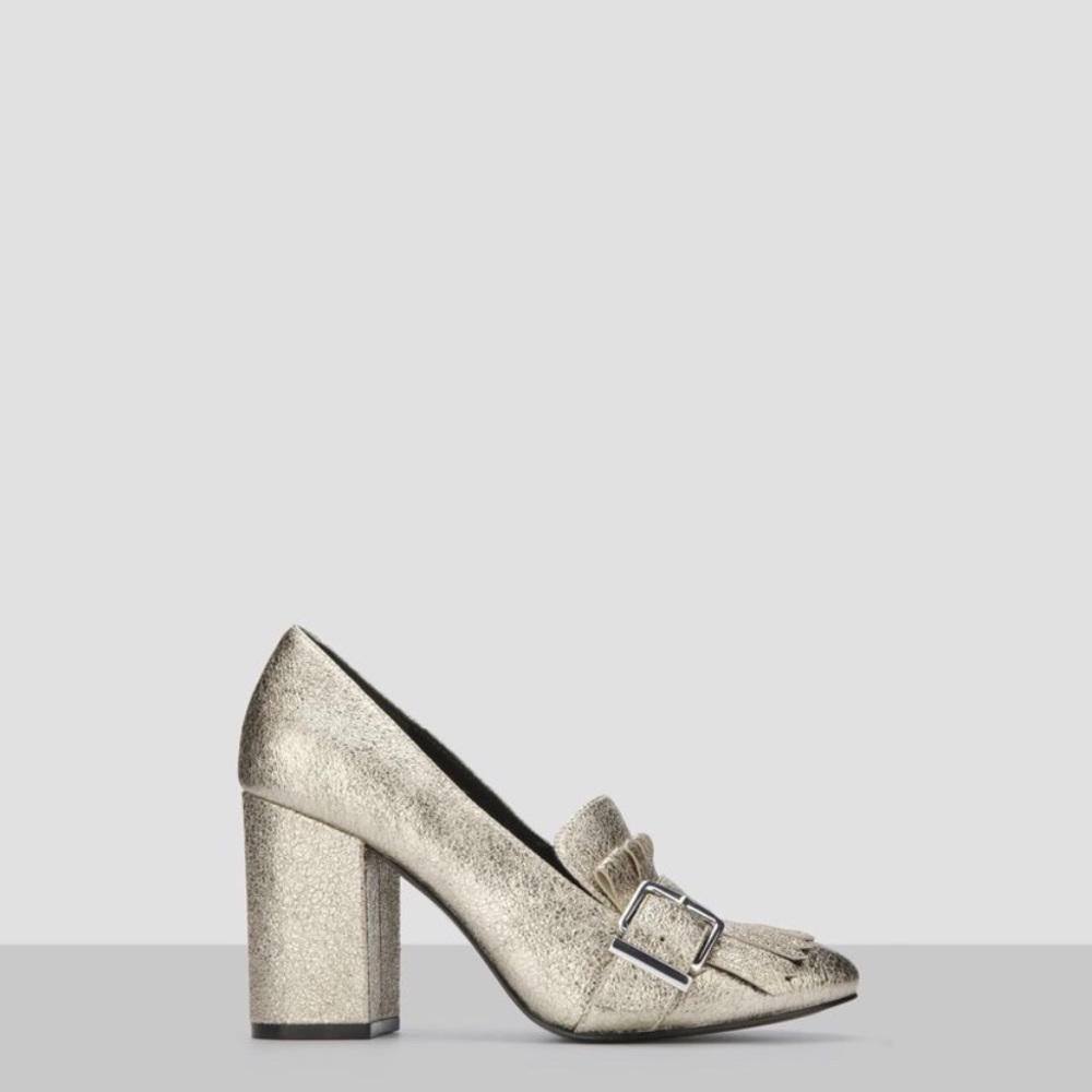 Kenneth Cole metallic loafer heel